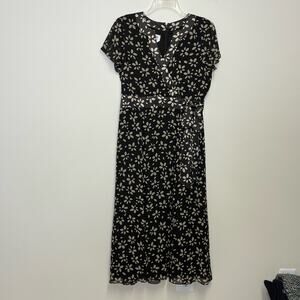 Talbots Silk Faux Wrap Chiffon Flower Dress Cap Sleeves Size 8